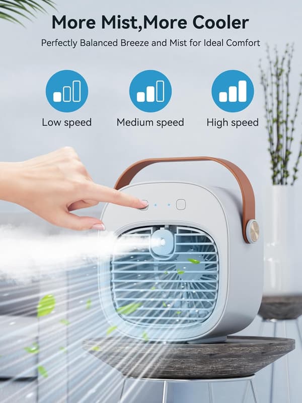 Mini bærbar genopladelig aircondition, udstyret med et 5200 mAh batteri