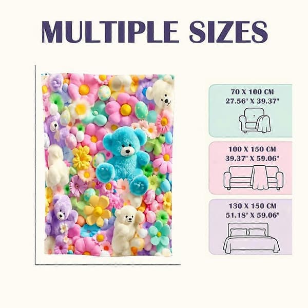 2026 Pastellblomstret Teppe Plysj Koselig Kast Bear 100*150cm