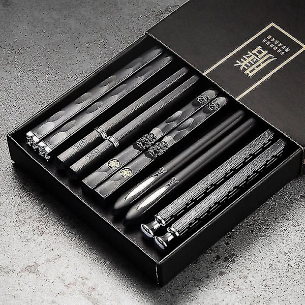 5 Paria Laserilla Kaiverrettua Alloy-Syömäpuikkoja, Liukumattomat, Uusiokäyttöiset Sushi-Puikot -z