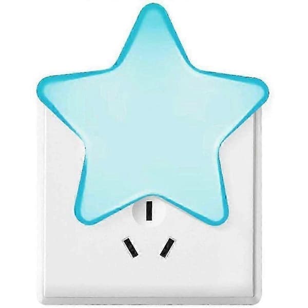 1 LED plug-in natlampe, stjerneformet, stikkontaktlys, blå automatisk sensorlysstyring