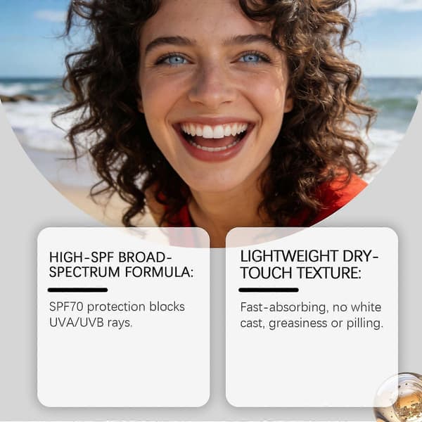 SPF 70 Dry-Touch Solcreme, 80g Letvægts Bredspektret Beskyttelse 2PCS