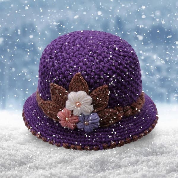 Vinter Dame Blomster Strikket Ullhatt Ørebeskyttelse Ullhatt For Eldre Strikket Hatt StretchFit PP