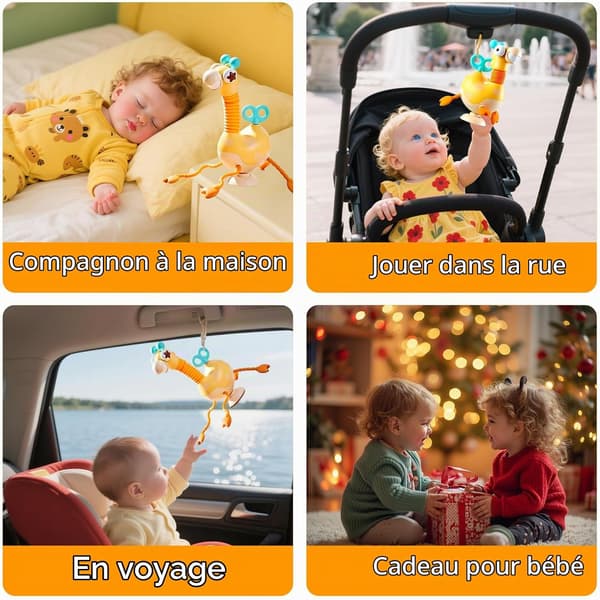 Multisensorisk giraflegetøj egnet til babyer på 1 år og derover.