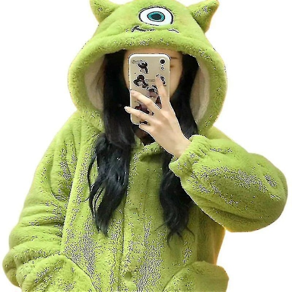 Ny söt Mike Wazowski huvtröja korallfleece pyjamas hemmapjamas ytterkläder termisk pyjamas set XL robe