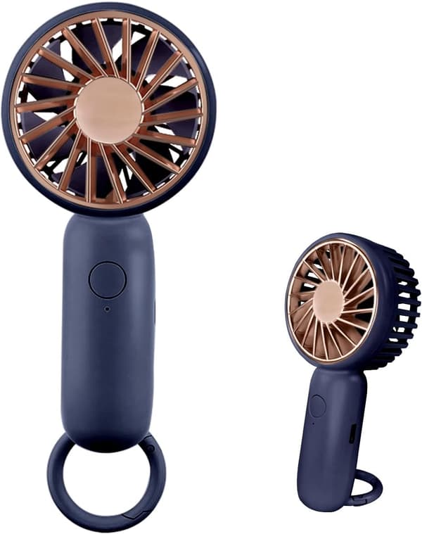 Mini bærbar ventilator, kraftig bordventilator med løkke (blå)