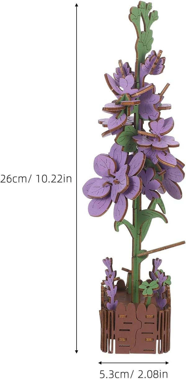 Blomsterpussel: DIY träblomspusselkit, lila färg