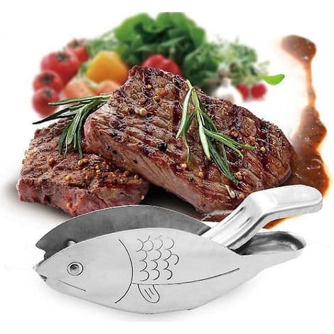 Sett med 2 søte fiskformede manuelle sitruspresser, rustfritt stål, til hjemmebruk