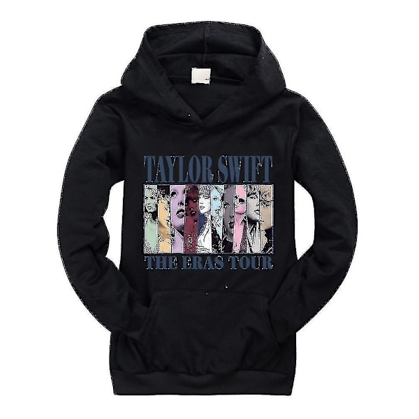 9-14 År Barn Pop Taylor Swift The Eras Tour Trykt Hoodie Jenter Gutter Hettestropp Genser Pullover Topper Julegaver Høy Kvalitet Black 11-12 Years