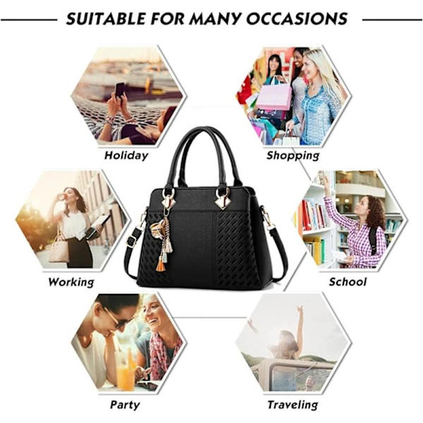 Dammode handväskor och plånböcker PU-läder Pocket Satchel Axelväska