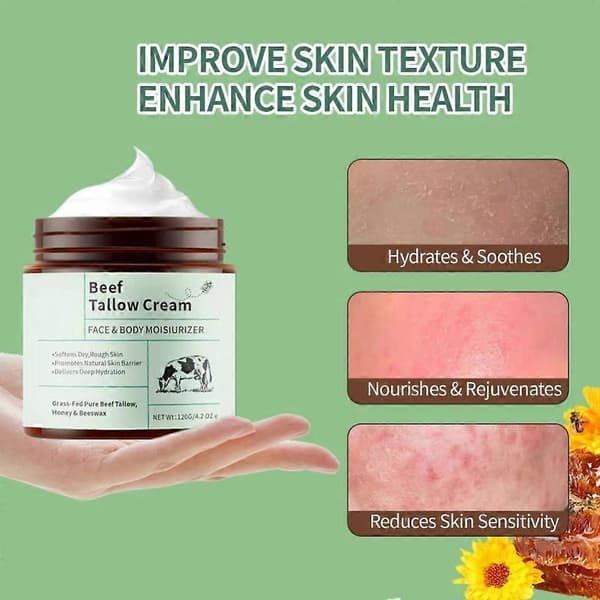 1-3x Oksetalg Balm til Huden, med Honning Græsfodret Ren og Bivoks 120g 1pc