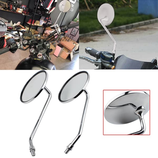 Backspeglar - 8mm Runda Krom Silver Motorcykel Backspeglar (Par)