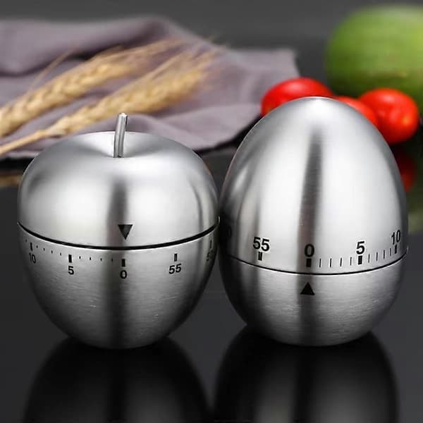 Kreativ mekanisk kjøkkentimer i rustfritt stål, eggformet timer, 60 minutter, tidsmåler for studenter, baking og matlaging Egg-shaped