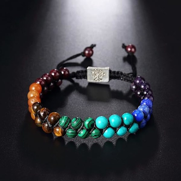 7 Chakra Armbånd for Kvinner Menn Healing Krystall Armbånd Edelsten Perlearmbånd Justerbar Tau Armbånd Ankel