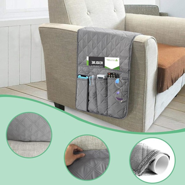 Armlæns Caddy Anti-Slip Sofa Organizer Armstol Organiser Sengelamper Fjernbetjening Holder Sofa Caddy med 5 Lommer til