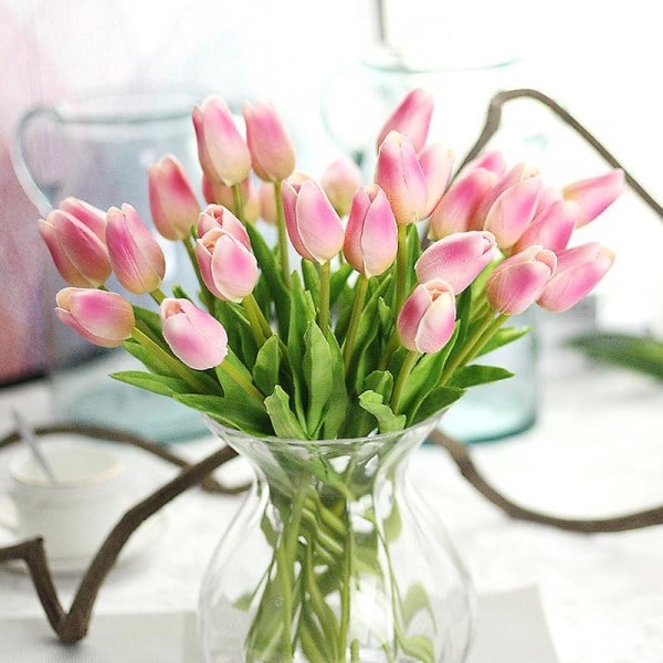 12 keinotekoista tulppaania Real Touch Flowers Fake Tulip vaaleanpunainen