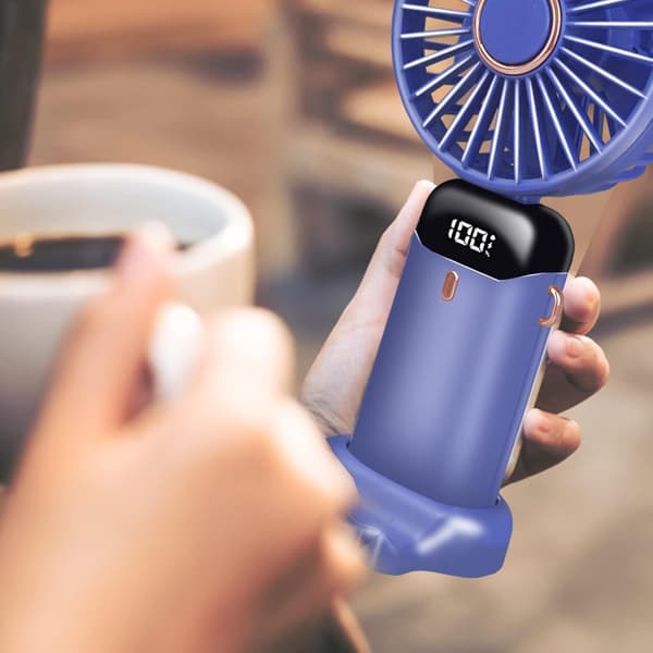 Bærbar USB genopladelig ventilator, 5 hastigheder, sammenfoldelig mini bordventilator (lilla)