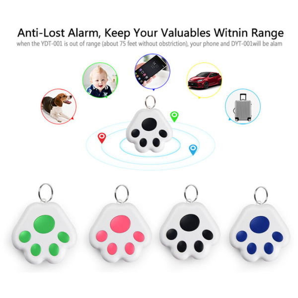 Smart GPS Tracker Dog Paw BT Locator Anti-Lost Alarm Sensor Selfie Shutter Stemmeoptagelse til Key Wallet Car, Model: Mørkeblå