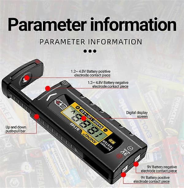 Digital Display Batteritestare – Lättläst LCD-display – Inget batteri krävs – Universell batterikontroll för hushåll