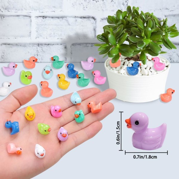 200 små änder i 10 färger - små ankor i plast - miniatyrfigurer i harts - bulkförpackning för dockhusinredning, mikroträdgård, landskap A Glow Tiny Ducks