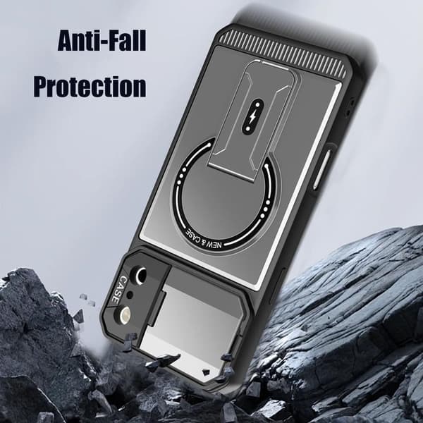 Militärklassat magnetiskt fodral för iPhone 17 Pro Max (med utfällbart kameraskydd & stativ) - Hög hållbarhet, halkfri matt yta (Deep Blue) dark blue