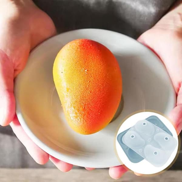 Mangoform 3D Mango Silikonform Dessert Silikonkakform med 4 Fack, 19 * 14 * 5cm