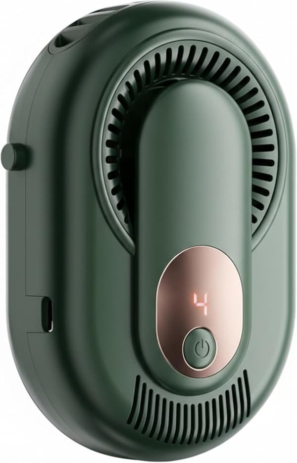Mini håndfri bærbar ventilator med 5 hastigheder og digitalt display, USB-C