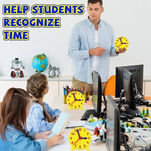 24-piece Kids Clock Set, 4-inch Mini Clocks with Gears for Time Telling, Math Development, Yellow Classroom Supplies