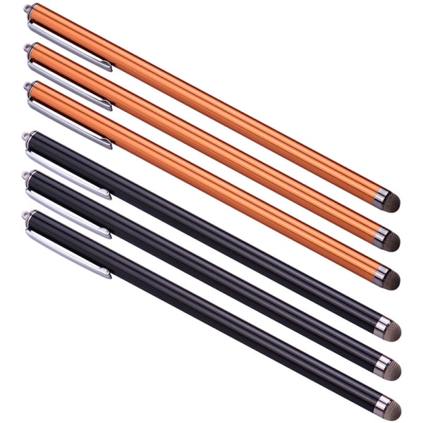 Universal 18,5 cm/7,3 tommer kapacitive Stylus-penne til mobiltelefon-tablet-berøringsskærme med fiberspidser 6 stk/pakke 3 sort/3 guld