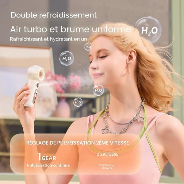 Bærbar USB-sprayventilator, batteridrevet mini bærbar ventilatorforstøver, hvid