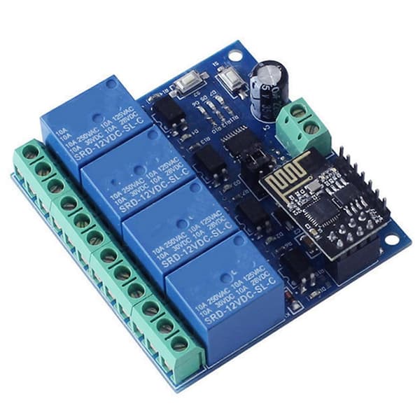 2X DC 12V ESP8266 ESP-01 4-kanals relæmodul WiFi-modul til IoT Smart Home Mobiltelefon APP-controller WiFi-relæ Bleu
