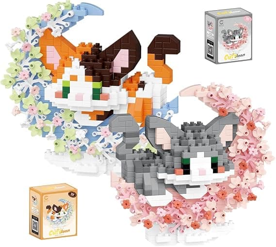 Kat-formede byggeklodser, 2 mini kattefigurer