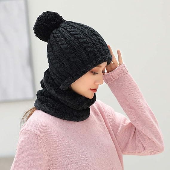 Dame Balaclava Hue Hat Sne Ski Vinter Strikket Fleece Skull Hat