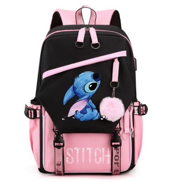 Pige Skole Taske Stor Kapacitet Stitch Rygsæk Casual Pink, Multicolor 3