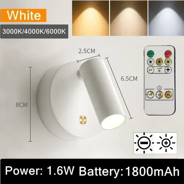 USB Oppladbar LED Vegglampe med Søt Touch, Dimbar Magnetisk Base, Hvit/mcj