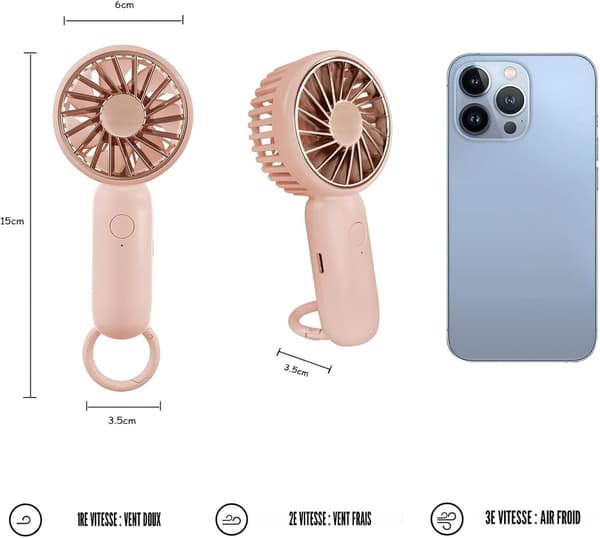 Jsdoin Mini Bærbar Ventilator, Kraftig Bordventilator med Strop (Pink)