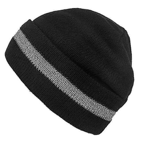 Fluorescerande stickad mössa för höst och vinter, reflekterande varm stickad mössa Black 20×18cm