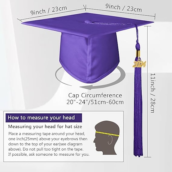 Gradueringshatt for voksne 2024 Bachelor Cap Motorbrettlue for videregående skole Universitetsgraduering Cap 12 farger