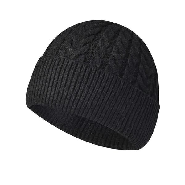 Vinterstickad Förtjockad Varm Stickad Mössa Liten Ullmössa med Ansikte Casual Pullover Mössa med Öronmuffar (svart)