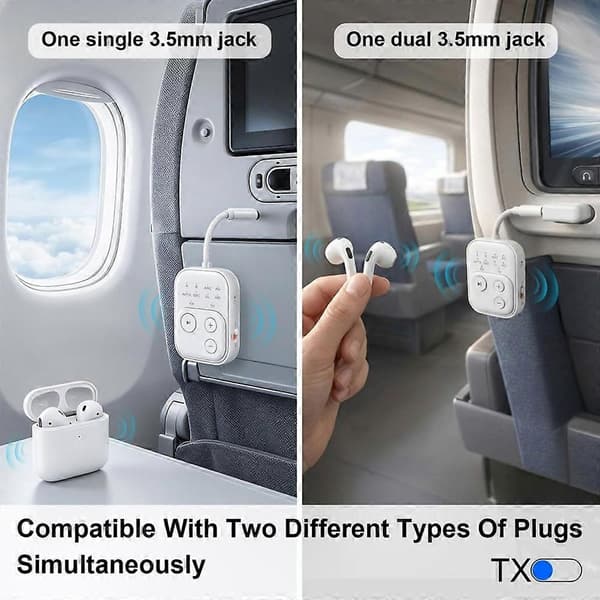 Bluetooth 6.0 sender/mottaker for fly APTX trådløs 3,5 mm jack lydadapter for hodetelefoner bil hjemmestereo White