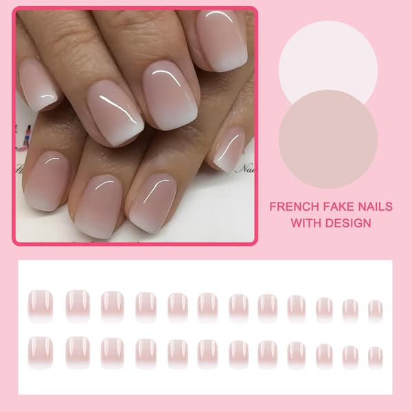 24-delt fransk manicure sæt, til korte og firkantede negle