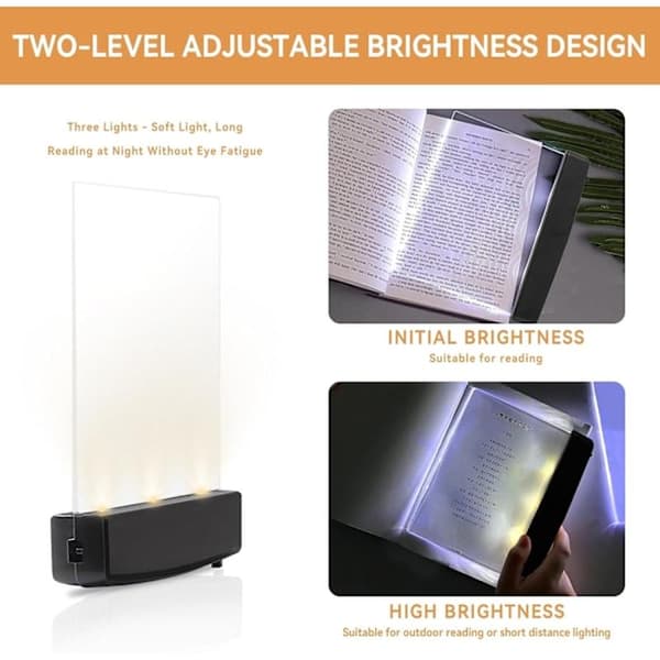 Flat Book Light for Reading in Bed at Night Clear LED Book Full Page Light Illumination Panel Flat Lamp Wireless Black Black Black