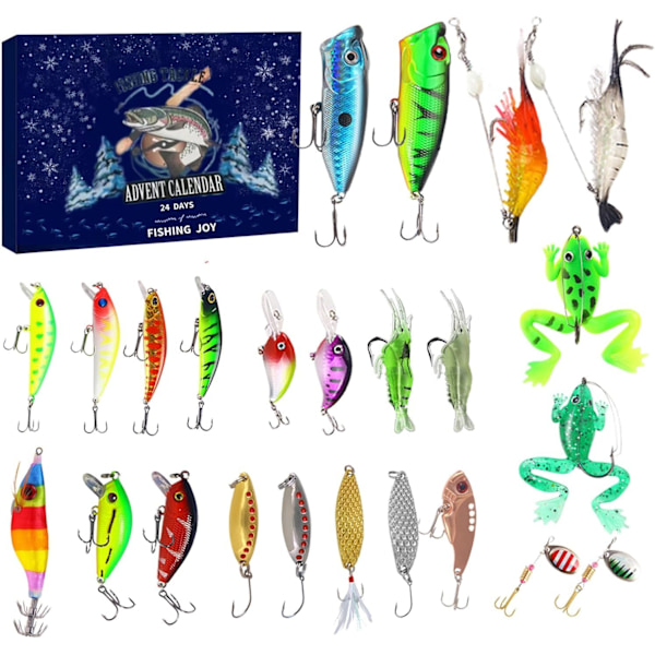 Fiske-Adventskalender 2024 Adventskalender Voksen Fiske-Lure Adventskalender 24 Dager Juletelling Fiskeutstyr Adventskalender B