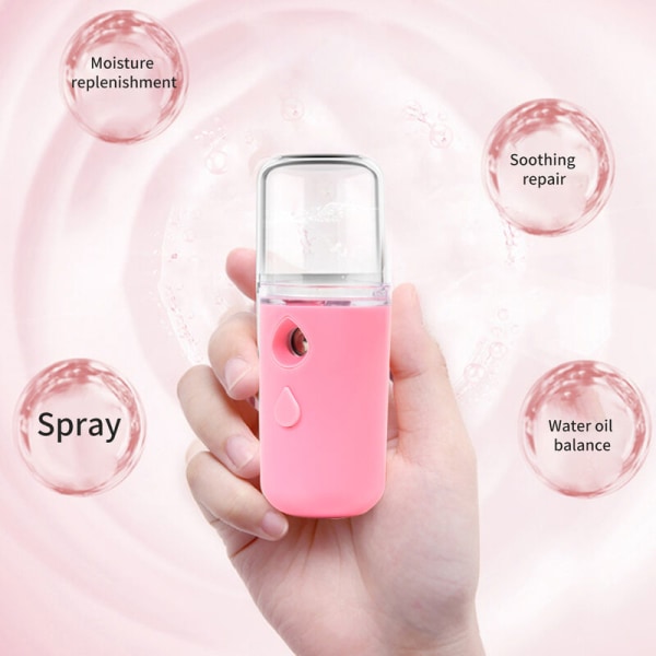 Nano ansiktsluftfuktare Bärbar ansiktsluftfuktare USB laddning för hudvård, modell: rosa