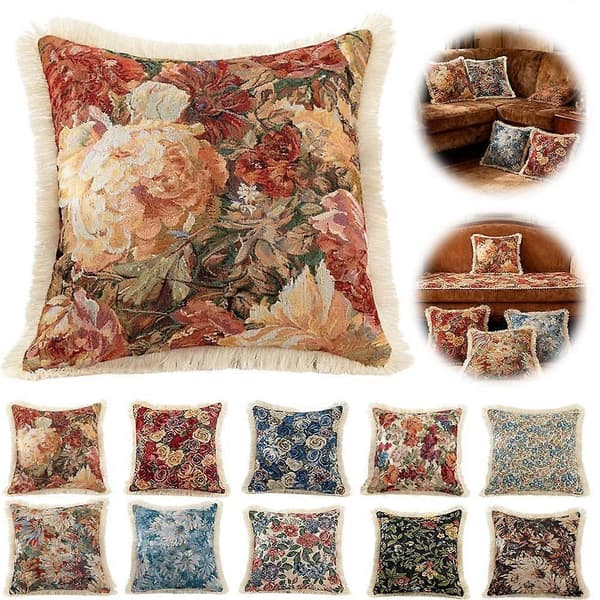 Retro putetrekk med dusk, blomsterputetrekk, sofabil, firkantet putetrekk E 1pcs