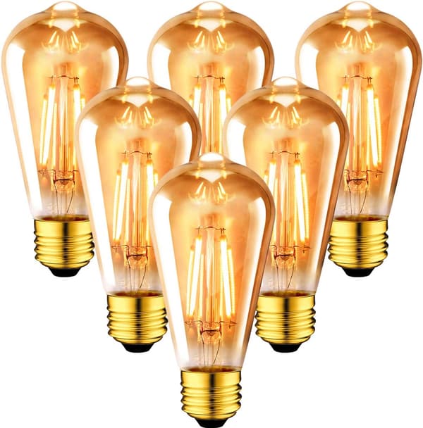 Pakke med 6 vintage retro Edison St64 E27 glødepærer, 40W, varmhvit