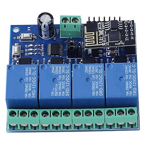 2X DC 12V ESP8266 ESP-01 4-kanals relæmodul WiFi-modul til IoT Smart Home Mobiltelefon APP-controller WiFi-relæ Bleu