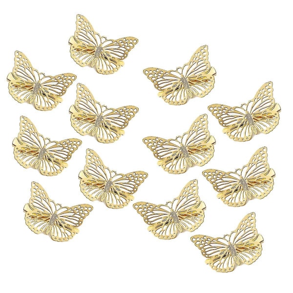 Butterfly Hårklämmor, 12 st Söta metall Butterfly Hair Klonålar Spännband Tillbehör för tjejer och kvinnor (guld)