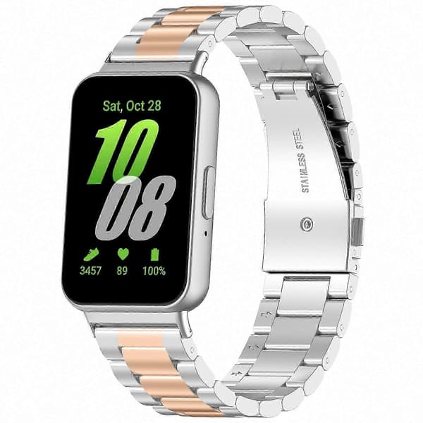 Galaxy Fit 3 Urrem i Rustfrit Stål Metal Erstatningsrem Silver Rose Gold
