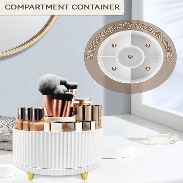 Makeup Organizer - 360° Roterande - Vit - Lämplig för Sovrum och Badrum