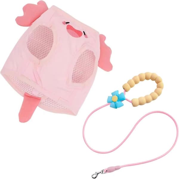 Pink Axolotl Kat Sele med Snor, Blød Åndbar Mesh Step-in Vest (Medium) Medium